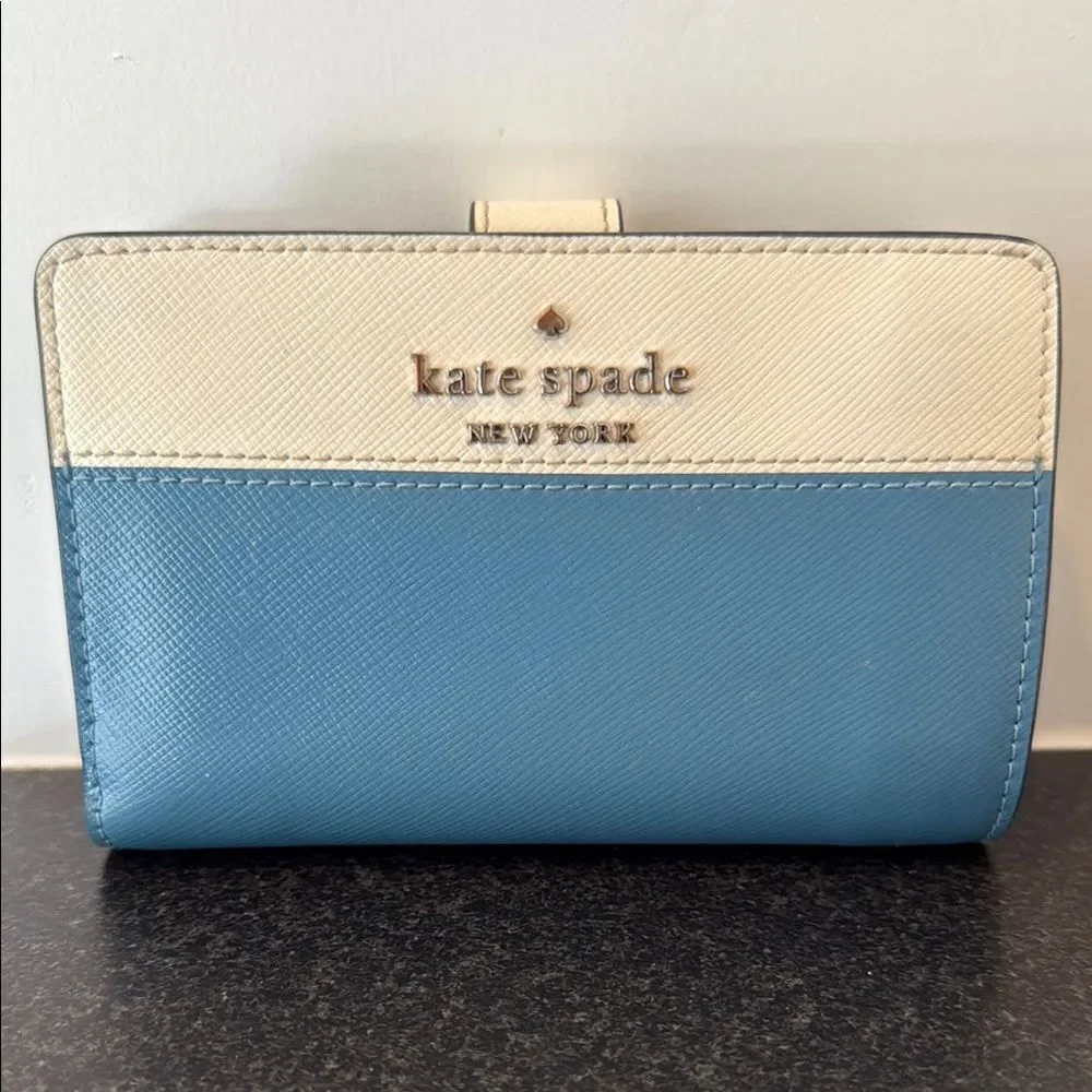 Kate Spade Staci Bifold Colorblock Wallet, Blue Ivory Leather, Coin Zip